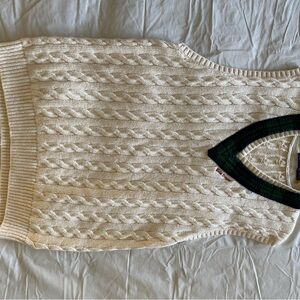 Ralph Lauren Cashmere White V-Neck Cable Knit Sweater